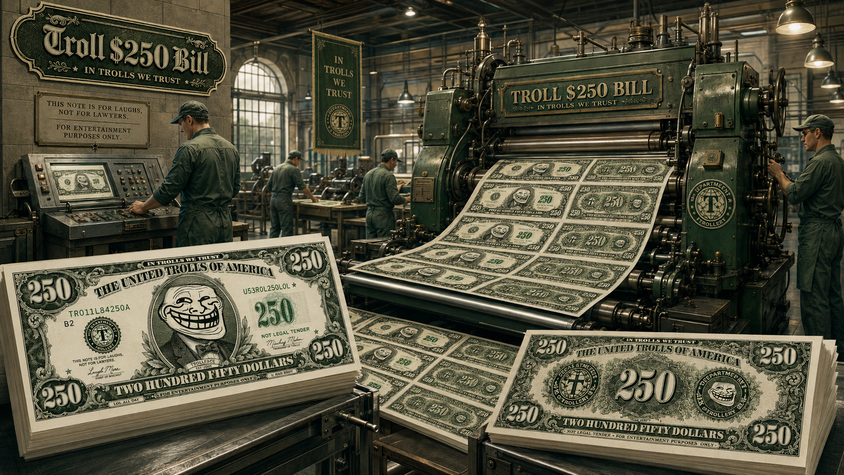 Premium print Troll $250 Bill